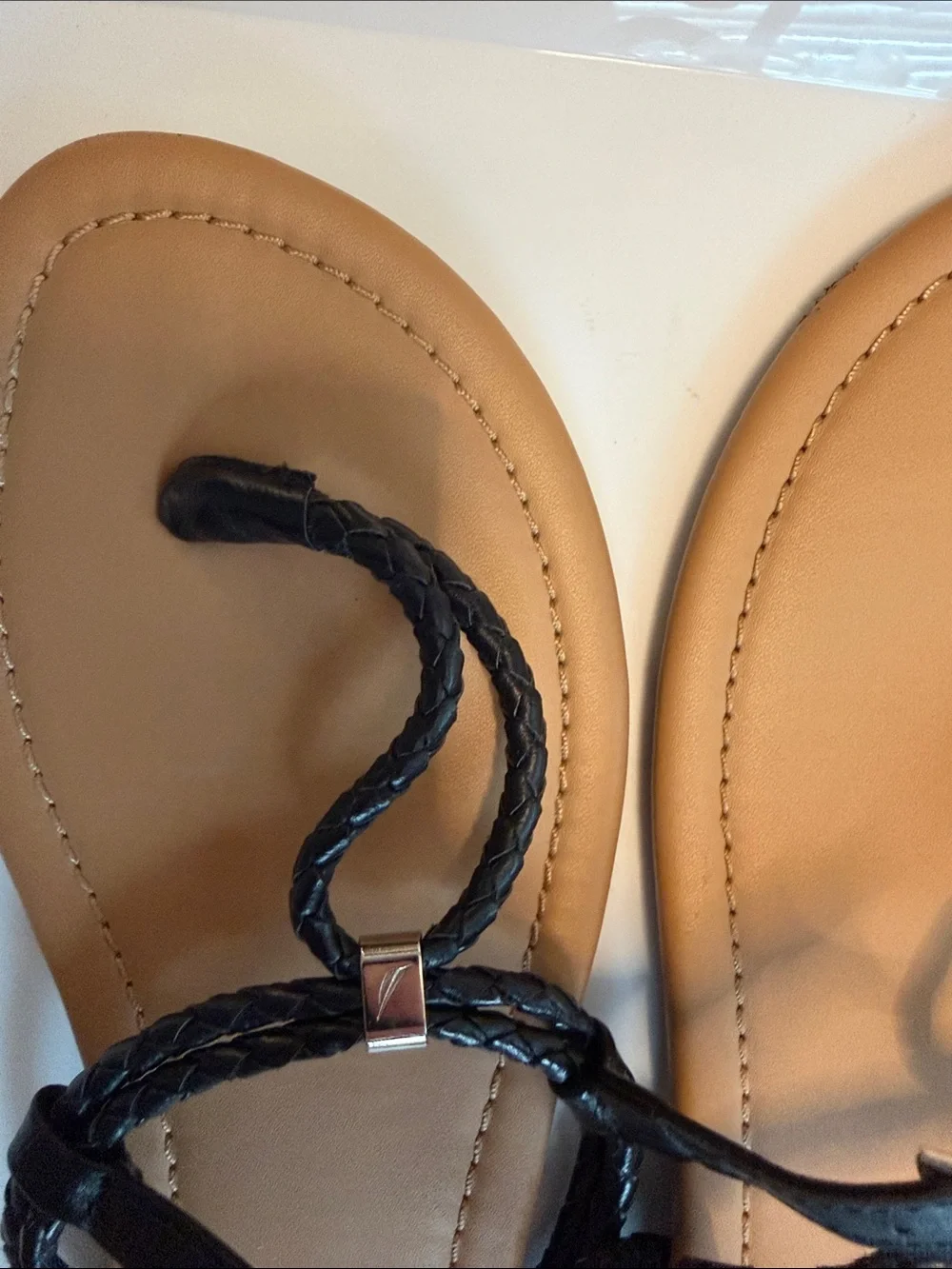 Nautica Black Braided Toe-Loop Ankle-Strap Sandals